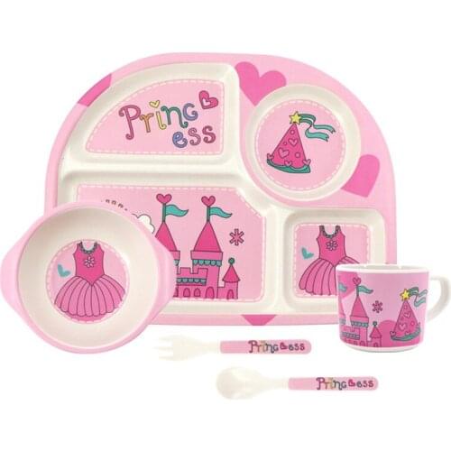 Children Tableware Set Princess Car 100% bamboo fiber Plate Set for Boy Girl Plate Bow Cup Forks Dinnerware Feeding Set