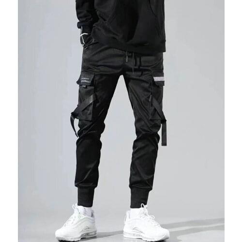 Male Harajuku Fashion Trousers 2021 New Harem Joggers Men Cargo Pants Streetwear Hip Hop Casual Pockets Ribbons Track Pants
