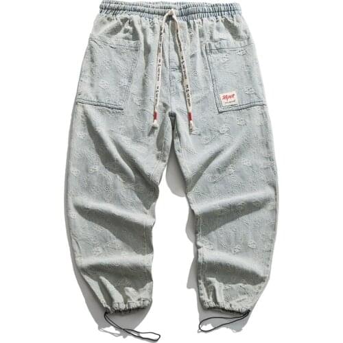 Hip Hop Mens Jeans 2020 Autumn New Man Loose Fashion Vintage Jeans Male Printed Denim Pants Plus Size 4XL 5XL