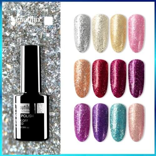 Beautilux Platinum Nail Gel Polish Silver Glitter Flakes Nails Art Gels Polish UV LED Semi Permanent Winter Nail Varnish 10ml