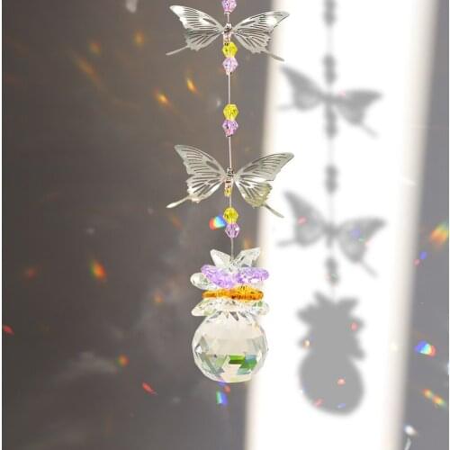 Crystal Metal Butterfly Prisms Hanging Rainbow Chaser Lighting Accessories for Window Curtains Pendant Home Garden