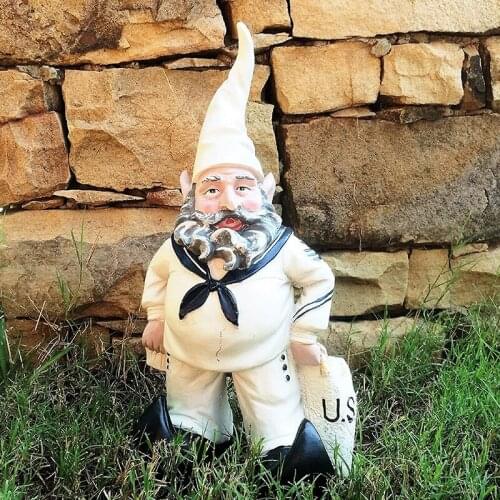 Dwarf Ornaments American Soldier Green Uniform Air Force Dwarf White Uniform Navy Sailor Statue Garden statue idyllic scenery