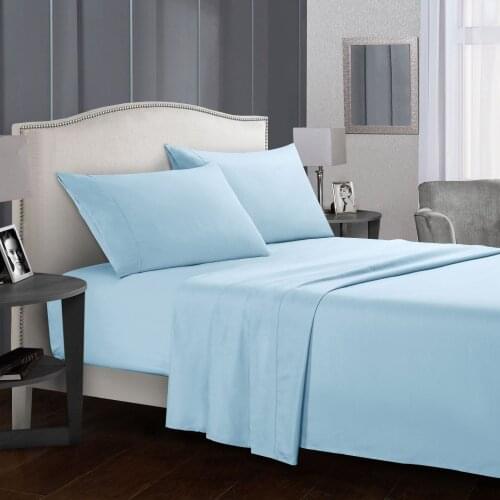 Sky Blue Bedding Set Bed Linens Flat Sheet+Fitted Sheet+Pillowcase Twin/Full/Queen/ King/California King Size Soft Comfortable