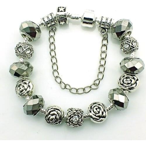 Fashion Link Bracelets Plating Silver Gray Murano Rhinestone Beads Infinity DIY Women Bracelets & Bangles Jewelry
