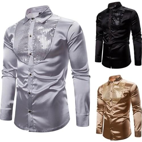 Mens shirts, sequined performance shirts, nightclub mens wear, emcee shirts, mens lapel long-sleeved shirts