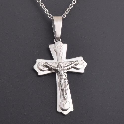 High Quality Men Jesus on Cross Necklace Stainless Steel Religious Cross Pendant Jewelry Wholesale