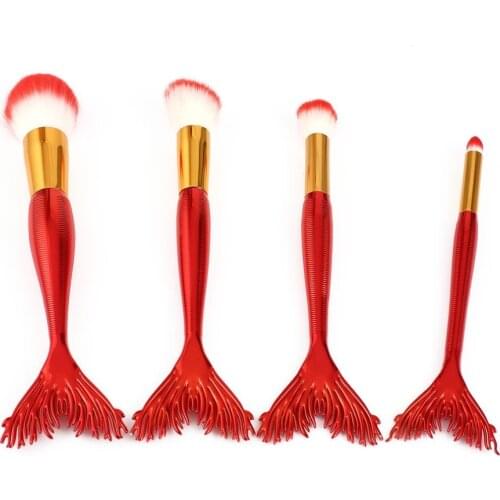 Makeup Brushes Set Foundation Powder Eyeshadow Eyeliner Lip Foundation4Pcs/set Red Forked Fish Tail Brush Cosmetic Beauty Tool
