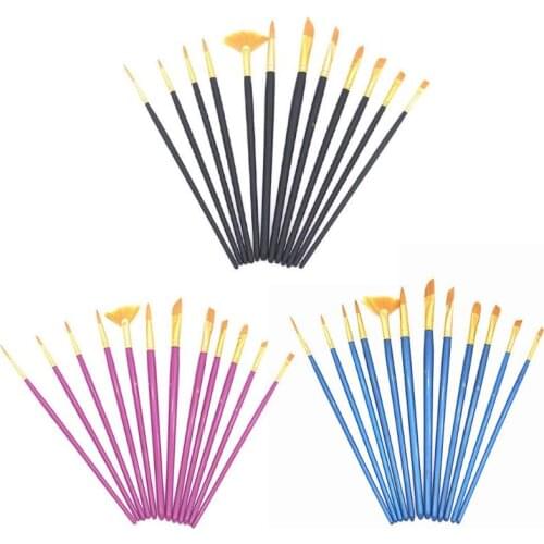 12Pcs Paint Brushes Set Nylon Hair Painting Brush Variety Style Short Rod Artificial FibeOil Painting Brush Pen Art Supplies