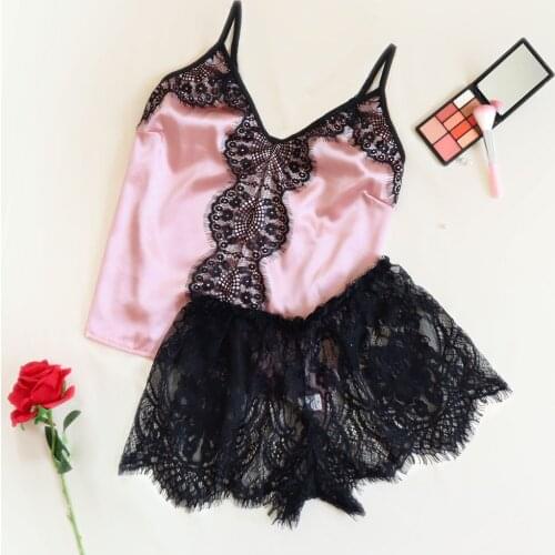 Lingerie Women Pajamas Sexy Lace Silk Pyjamas Set Lingerie Clothes For Women Straps Pijama Ladies Bathrobe Sleepwear Pajama Suit