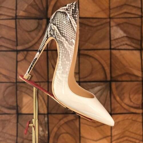 2021 spring new white snake print gradient color pointed stiletto heels sexy shallow mouth banquet dress ladies single shoes