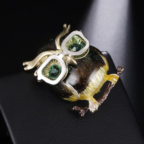 Glasses Owl Brooches For Women Metal Bird Animal Enamel Brooch Pins Christmas Gifts