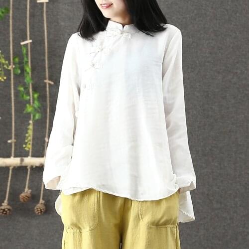 Chinese Style Clothing Women Clothes 2021 Cheongsam Top Chinese Traditional Shirt Blouse Cotton Hanfu Ladies Chinese Tops 12243