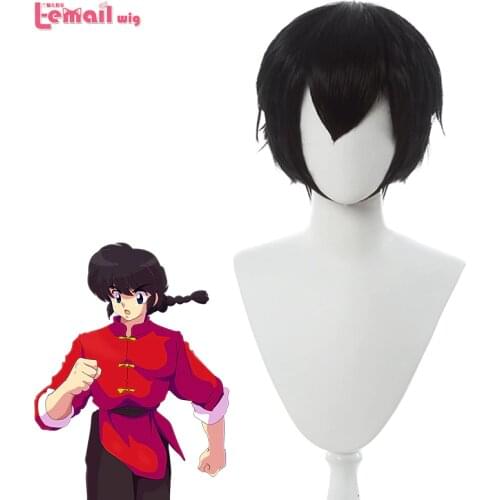 L-email wig Ranma 1/2 Ranma Saotome Cosplay Wigs 25cm Black Short Wig Braid Synthetic Hair Heat Resistant Unisex Anime Cosplay
