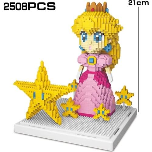 Peach Princess 2508pcs Super Micro Marioedly Bros Star Pink Girl Mini DIY Building Blocks Bricks Toys For Children Gifts