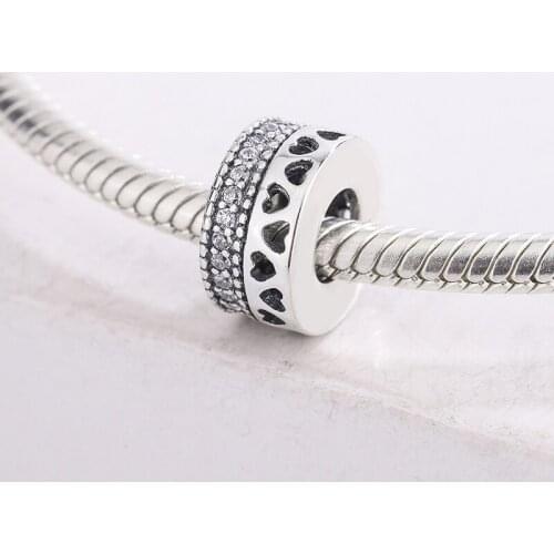 925 Sterling Silver Openwork Spinning Heart Crystal Pendant Bead Charm Bracelet Fashion Jewelry DIY Making For Pandora