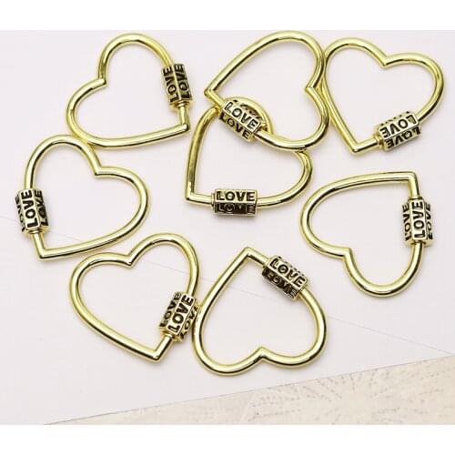 10Pcs Heart clasp Gold pendant Retro metal accessories for necklace making fashion jewelry lock shape for women 6242