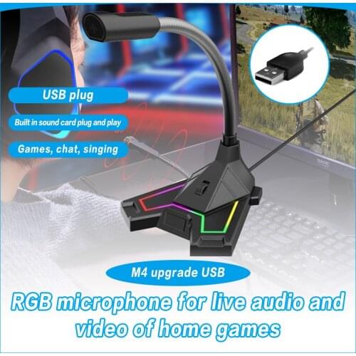POHIKS 1pc RGB Luminous USB Desktop Microphone Portable Omnidirectional Gaming Microphones For PC Laptop Computer