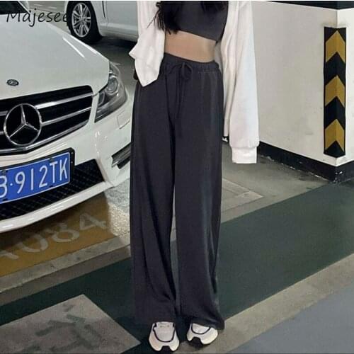 Casual Pants Women High Waist Students Daily All-match Simple Preppy Style Korean Stylish Female Young Wide-leg Loose Trousers