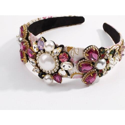 Luxury Colorful Rhinestone Headbands For Women Simulated Pearls Hairband Baroque Purple Crystal Vintage Wedding Hair Accessories