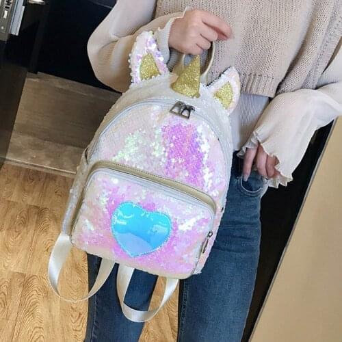2019 Women Sequins Backpack Cute Unicorn Schoolbag For Teenage Student Girls Satchel Female Mochila Packpack