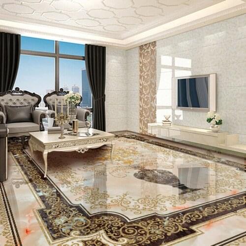 Custom Self-adhesive Floor Mural Classic European Style Vase Marble Floor Tile Wall Paper Sticker Living Room Papel De Parede 3D