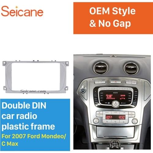 Seicane Silver 2Din Car Radio Fascia for 2007 Ford Mondeo C Max Trim Install Frame Panel Plate Stereo Interface