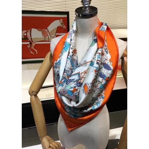 2020 new arrival spring classic pattern 100% silk scarf twill hand made roll 90*90 cm squareshawl wrap for women lady gift