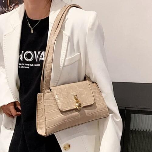 Bags Ladies Summer 2021 New Fashion Designer Stone Pattern Women Handbags Single Shoulder Glossy PU Underarm Bag