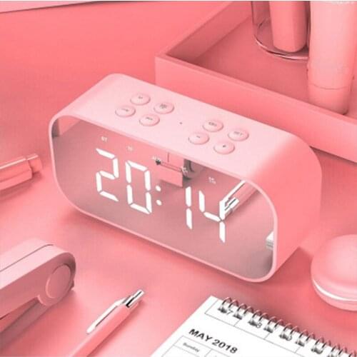 LED Mirror Clock Kids Alarm Clock LED Night Desk Digital Clock With Wireless Bluetooth Speaker Support AUX TF USB Music Player