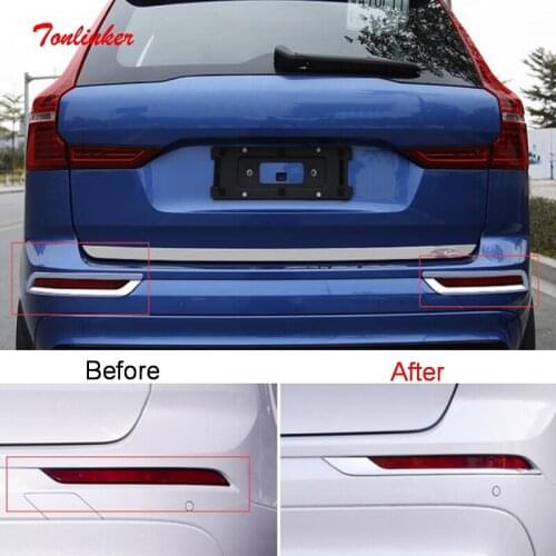 Tonlinker Exterior Car Rear Fog light Cover Case Sticker for Volvo XC60 T5 T6 2018-19 Car Styling 2 PCS ABS Chrome Cover Sticker