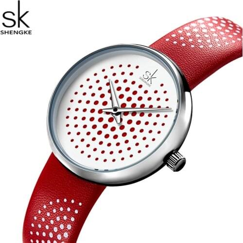 SK Luxury Brand Women Watch Fashion Elegant Leather Band Vibrato Casual Ladies Wrist Watches Creative Dial Red Dress Clock Gift