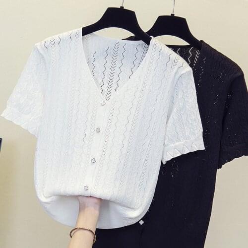 M-4XL plus size women Summer thin kintting solid sweaters pullover 2021 Summer short sleeve sexy hollow Oversized sweater