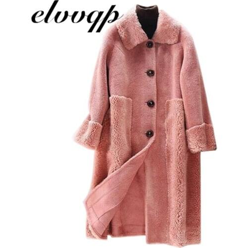 Women 2020 New Winter Fur Coat Soft Sheep Shearing Wool Jacket Female Plush Lamb Fur Lined Overcoat Trench Coat High Quality