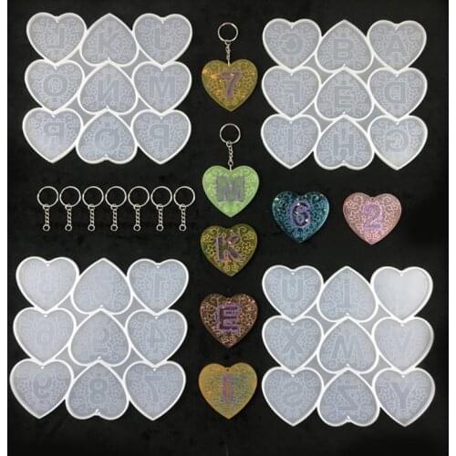 1 Set 26 Letters Love Heart Alphabet Epoxy Resin Mold 9 Numbers Keychain Silicone Mould DIY Phone Grips Brooch Jewelry Pendants