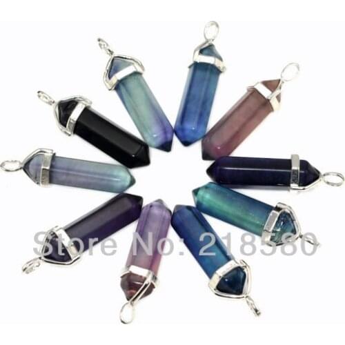 SP-018 10pcs Rainbow Fluorite Healing Stone Crystal Point Pendant