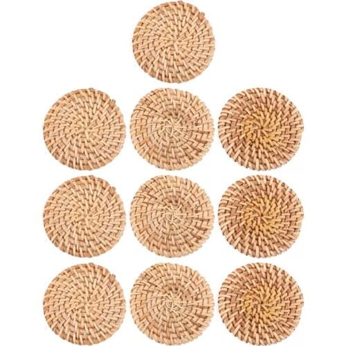 Q39C 10 Pcs Handmade Rattan Woven Reed Charms Connector Pendants Linking Rings Round for straw Wicker Braid Earrings No Hole