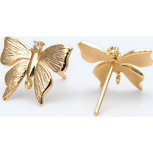10pcs CZ Paved Gold Butterfly Ear Post, Butterfly Ear Post Connector, DIY Earring Components, Jewelry Making Supplies (GB-1717)