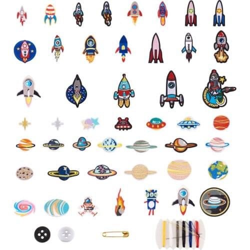 2 Sets Space Planets Astronaut Rocket Embroidered Patches Iron on Sew on Felt Cloth Appliques for Backpacks Jeans Decoration