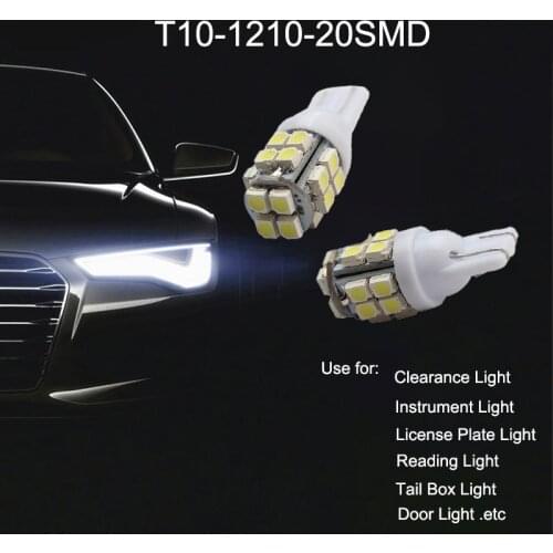 20Pcs White T10 1210 20SMD W5W 194 3528 LED Bulbs For Car Clearance Width Indicator Lamps Reading Licengse Plate Lights 12V