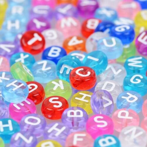 200 Pcs Round Acrylic Mixed Color Alphabet Loose Spacer Beads For Jewelry Making 7 mm Letter Beads Charms Bracelet Necklace