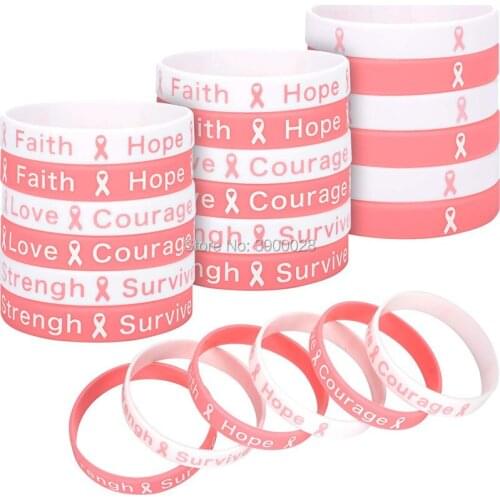 300pcs Breast Cancer Awareness Faith Courage silicone wristband Personalized Rubber bracelets Sports Gifts shipping by DHL A