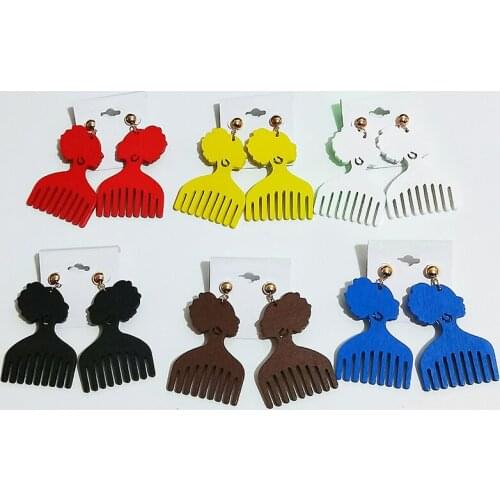 African Comb Geometric Wood Earrings For Women Big Earrings Fashion Punk Style Jewelry Ladies Gift Earring Lady