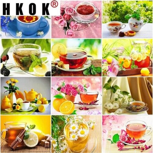 HKOK 5D DIY Diamond Painting Scenery Diamond Embroidery Flower Tea Full Square Round Rhinestone Pictures Home Decoration