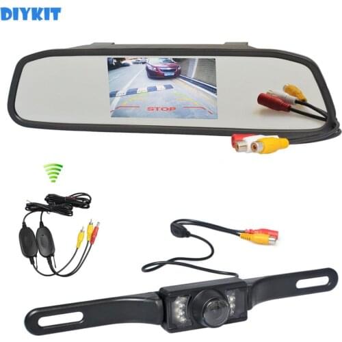 DIYKIT Wireless 4.3" LCD Display Rear View Monitor Car Mirror Monitor IR Backup Car Camera Parking Assistance System Kit