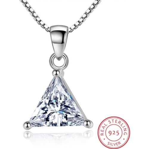 925 Sterling Silver Jewelry AAA Zirconia Triangle Pendant Necklace For Women Gift 45cm Link Chain choker collares S-N107