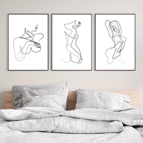 Black White Female Nude Line Drawing Art Prints Modern Minimalist Poster Bedroom Wall Art Decorative Pictures Canvas Paintings