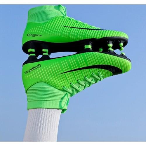 2021 Turf Black Men Soccer Shoes Kids Cleats Training Football Boots High Ankle Sport Sneakers Size 35-45 Student Training Shoes