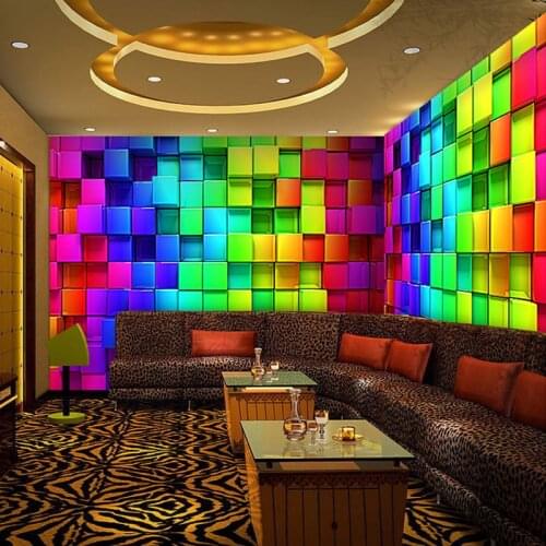 Colorful 3D Stereo Cube Wall Paper for Night Club House Decor KTV Living Room Wallpaper Custom Size Mural Non-woven Wallpaper
