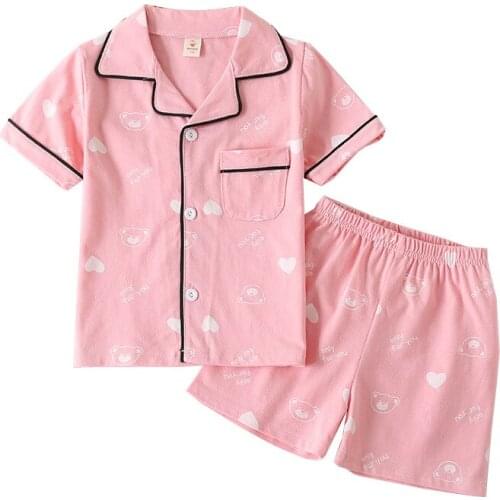 Childrens pajamas suits summer kids boys cotton short-sleeved home nightwear clothes sets girls two-piece pyjamas fashion