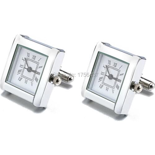Lepton Functional Watch Cufflinks For Men Square Real Clock Cuff links With Battery Digital Mens Watch Cufflink Relojes gemelos